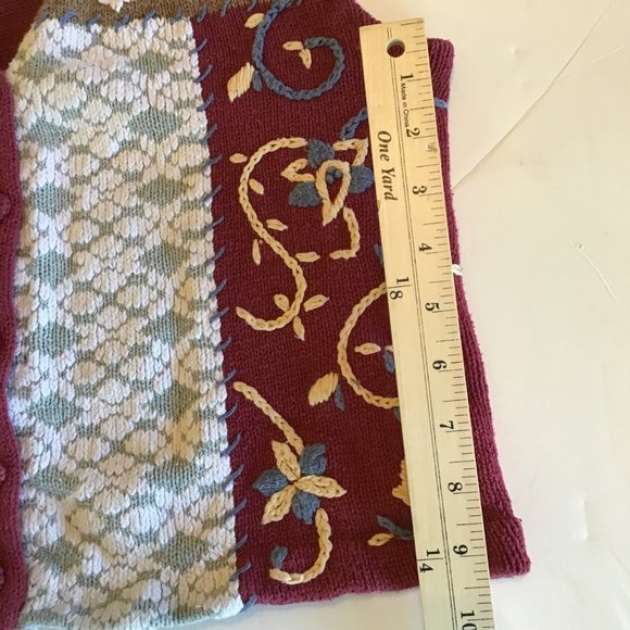 Vintage womens sweater vest M knit patchwork mix pattern button v-neck 80s 90s - Picture 9 of 13